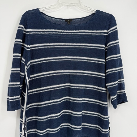 Talbots Women’s Sweater Linen Size 1X Blue Stripe Pullover Long Sleeve Tunic - Picture 4 of 11
